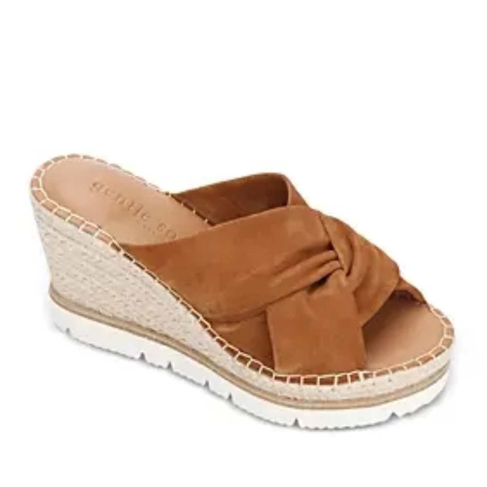 Gentle Souls by Kenneth Cole Elyssa Braid Wedge Cognac Suede Women's Sz 9